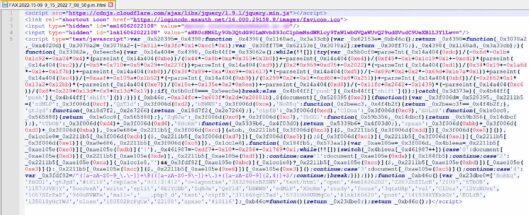 Figure 15.0 HTML file with Javascript obfuscation