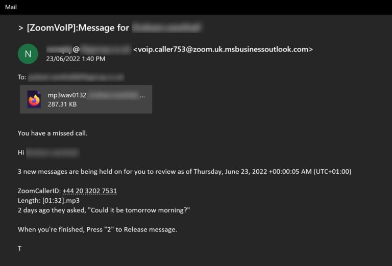 Figure 15.0 Example of phishing email that contains .html as attachment that used html smuggling