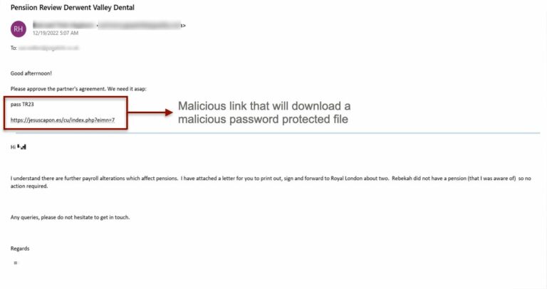 Figure 16.0 Compromised email thread with malicious link used to deliver malware