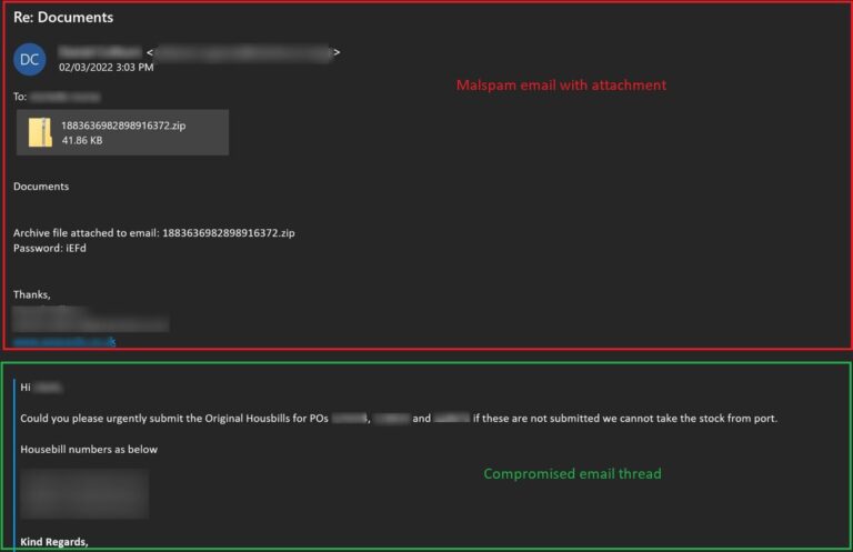 Figure 19.0 Example 2 of mal-spam email using compromised email thread