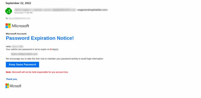 Figure 8.0 Phishing email related to password change