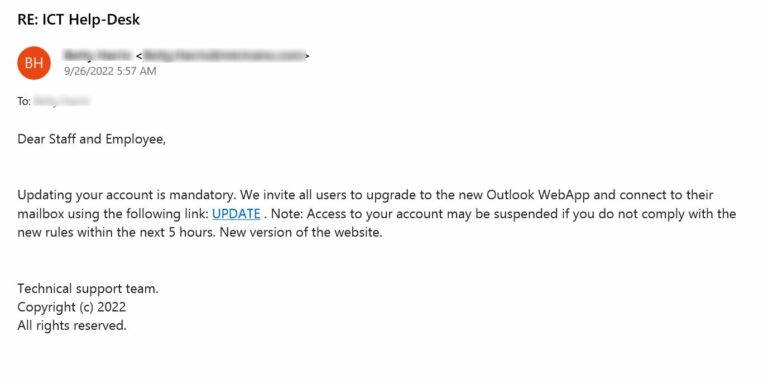 Figure 9.0 Another phishing email related to password change