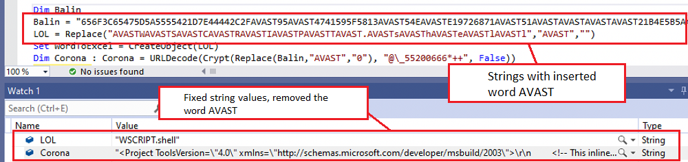 Figure 3.0 The word AVAST inserted in some of the strings