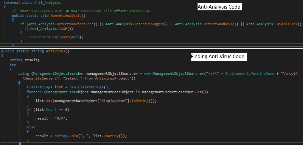 Figure 8.0 Codes related to anti-analysis and antivirus checking
