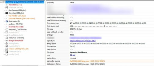 Figure 12.0 The payload is a PE file written in .NET
