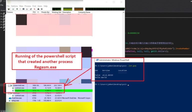 Figure 15.0 The creation of the suspicious RegAsm.exe