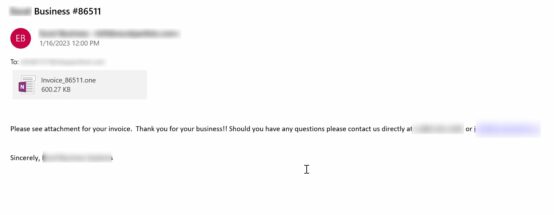 Figure 2.0 Malspam email 2 containing .one attachment