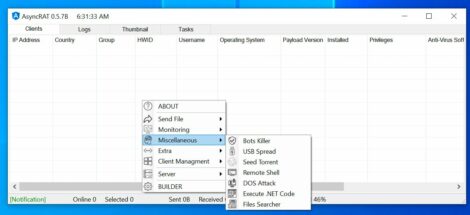 Figure 24.0 AsyncRAT’s GUI with its monitoring capabilities