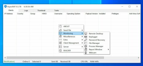 Figure 25.0 AsyncRAT’s GUI with its other capabilities