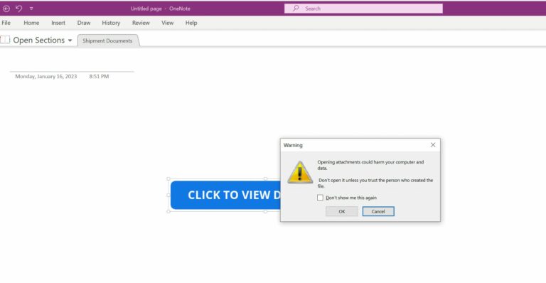 Figure 6.0 The warning once the “click to view document” was clicked