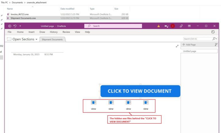 Figure 9.0 The hidden view.exe files inside of the OneNote