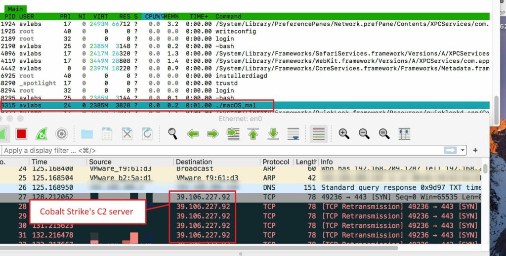 Figure 10.0 Attempting to start a TCP connection to Cobalt Strike's C2