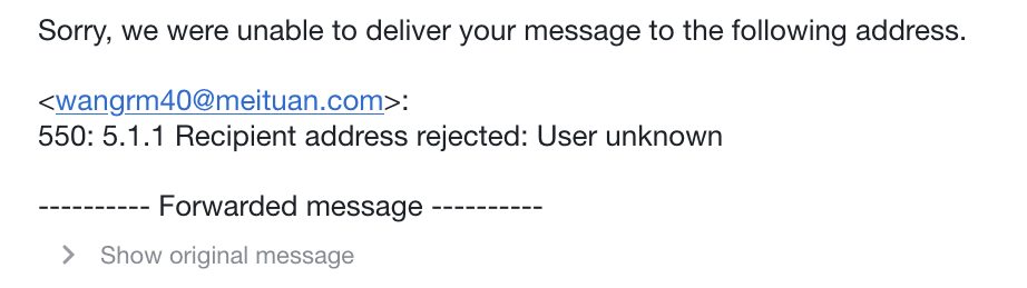 Figure 2.0 The bounce email showing that the email address is no longer active