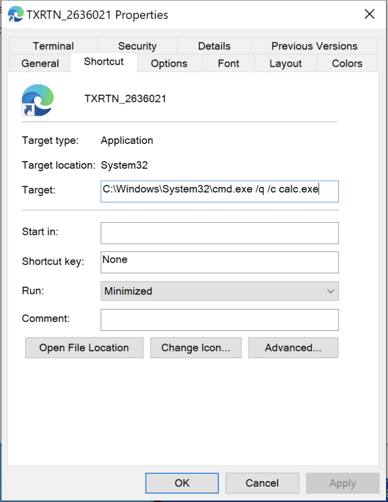 Figure 1.2 Properties of Qbot LNK file