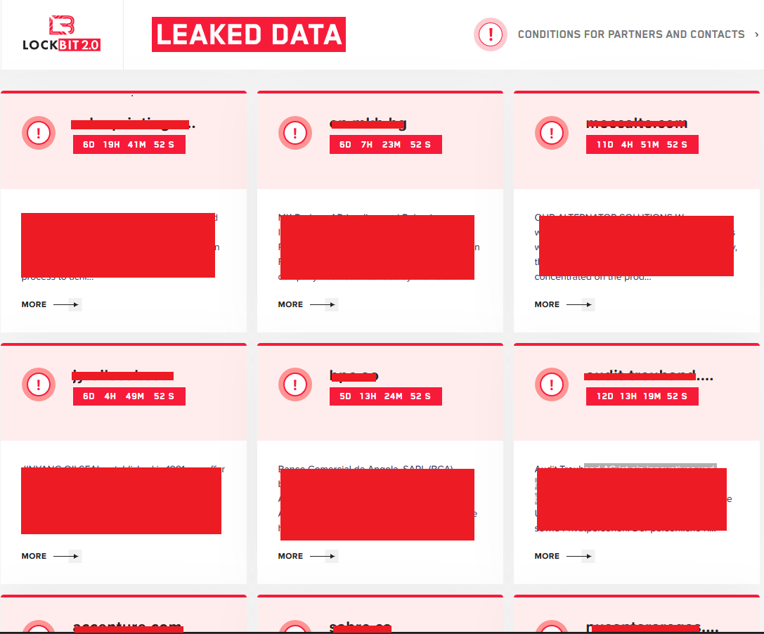 Figure 6.0 Tor website for Lockbit list of companies with stolen information