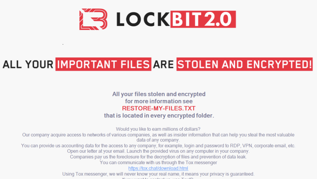 Figure 7.0: Lockbit 2.0 Ransom note posted as desktop Wallpaper