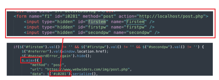 Figure 16.0 Setting up of the collected victim’s information and the ajax() method