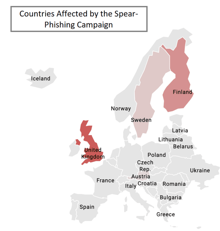 Figure 2.0 The affected countries of the spear-phishing campaign