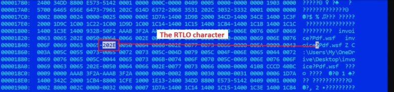 Figure 17.0 The RTLO character in hex (0x20 and 0x2E)