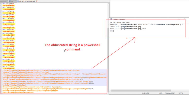 Figure 19.0 The obfuscated string is a powershell command after de-obfuscating