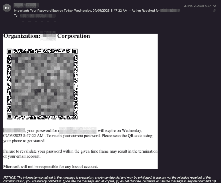 Figure 3.0 Quishing email example 1