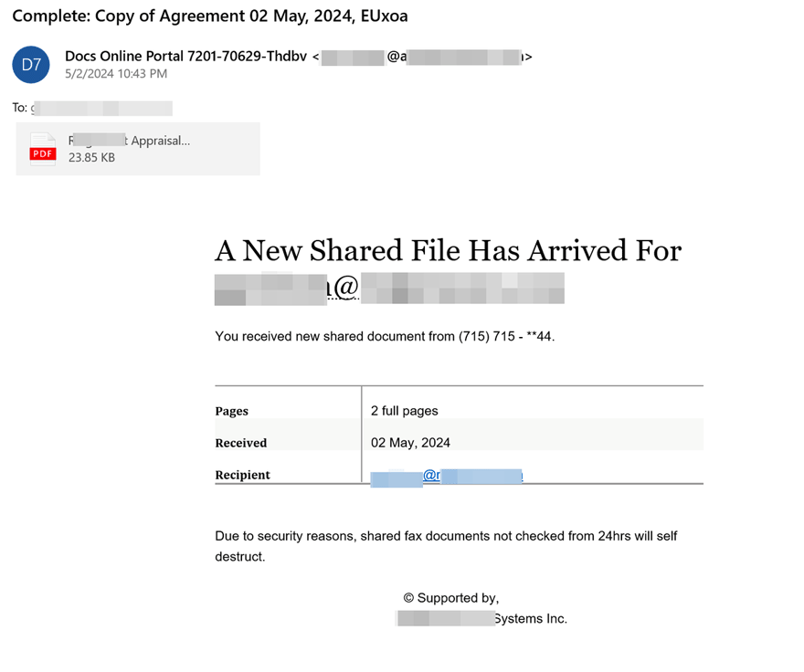 Figure 3.0 The phishing email