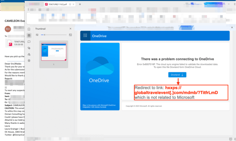 Figure 4.0 PDF file containing the fake OneDrive