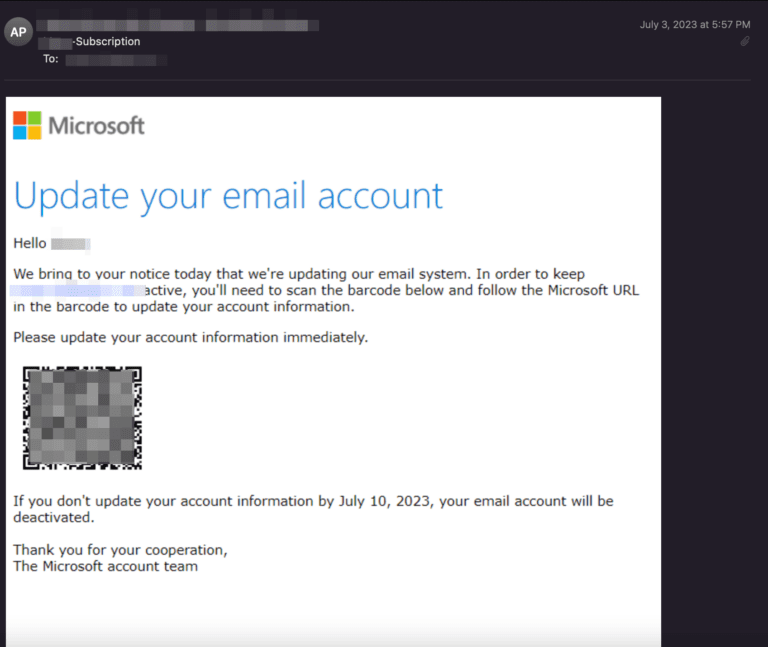 Figure 5.0 Quishing email example 3