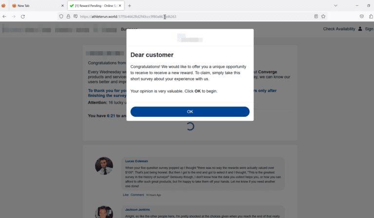 Figure 5.0 The webpage containing the compelling pop-up message