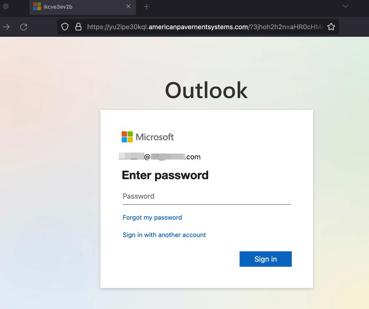 Figure 6.0 The phishing Microsoft O365 page