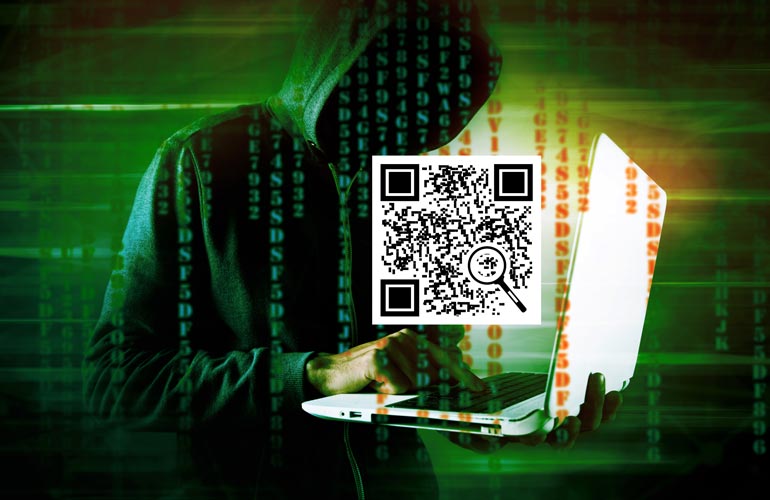 QR code and hacker with laptop