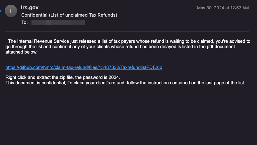 Figure 2.0 Malicious email 1 with compromised github repository