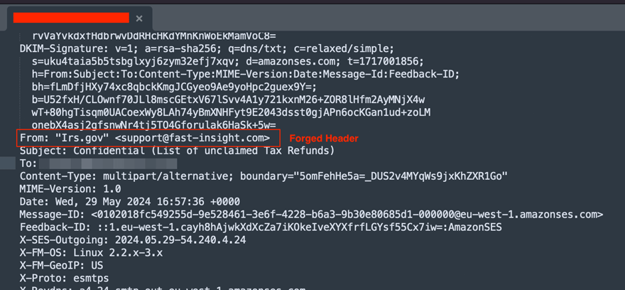 Figure 3.0 Header of malicious email 1