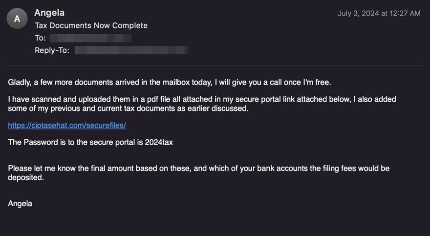 Figure 6.0 The malicious email 2 with compromised link