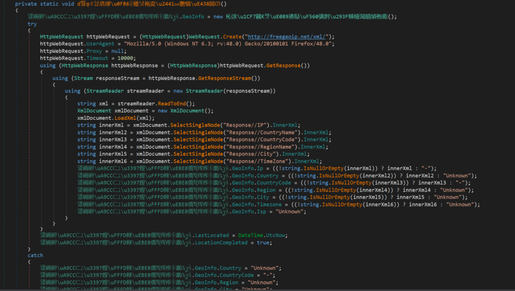 Figure 11.0 Identifying the victim’s location using freegeoip[.]net