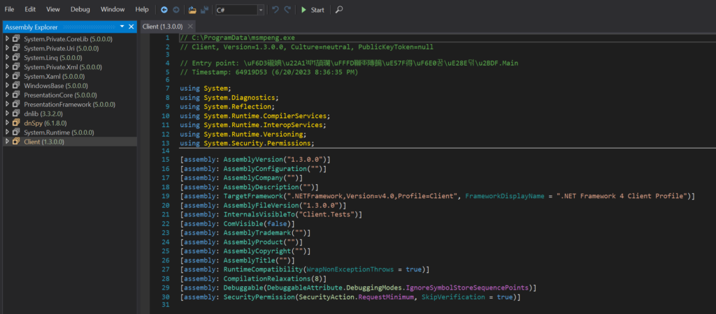 Figure 6.0 The malicious msmpeng.exe related to QuasarRAT