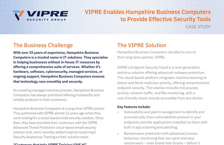 VIPRE Enables Hampshire Business Computers to Provide Effective Security Tools