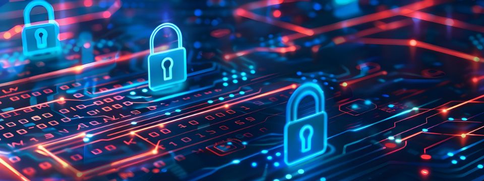 digital computer chip with padlocks symbolizing a layered approach to cybersecurity