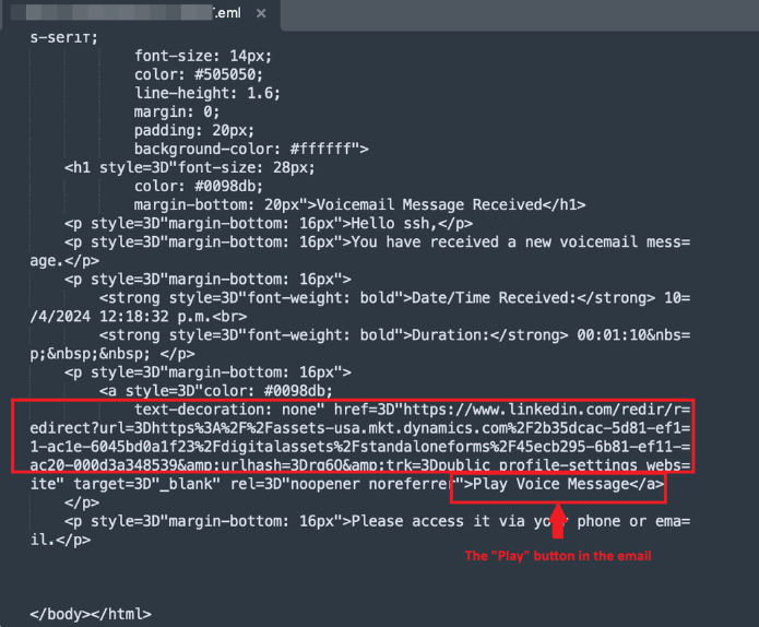 phishing email’s html format