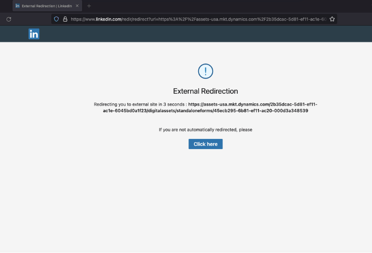 LinkedIn external redirection page