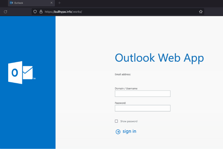 the phishing page