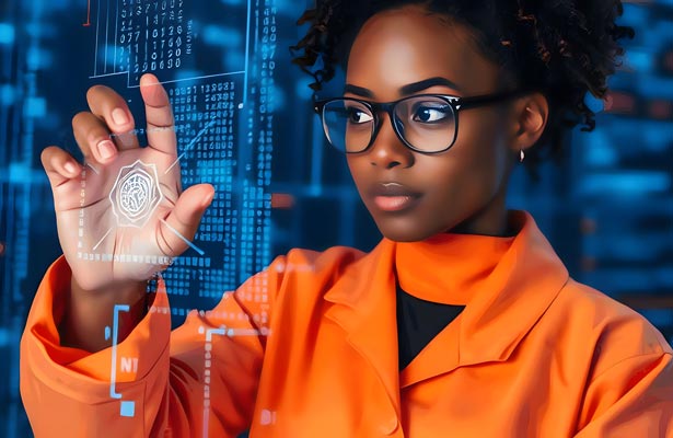 woman analysing artificial intelligence digital risk
