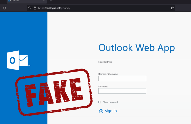 An Outlook phishing page
