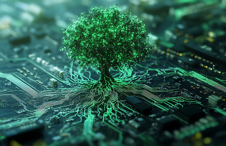 Tree roots embedded in circuit board