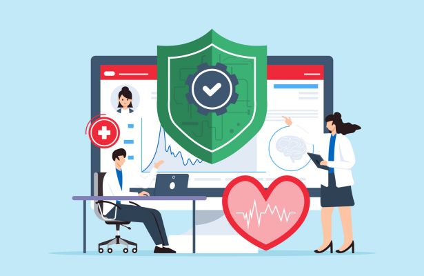 two doctors handling cybersecurity for healthcare data and securing medical records