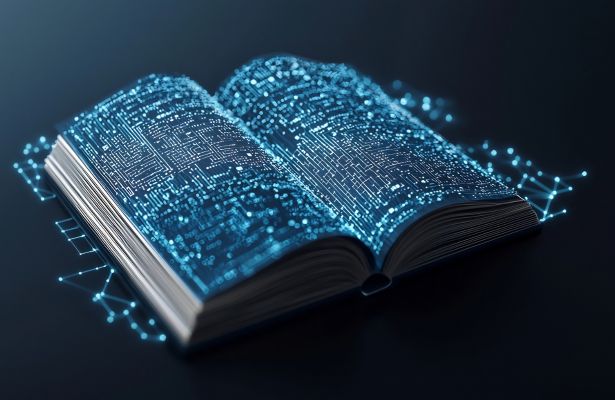 book with a digital pattern, representing a cybersecurity playbook
