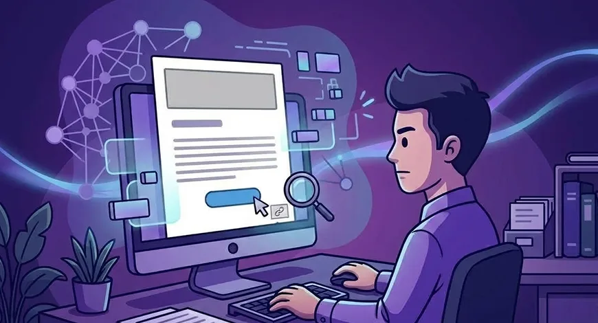 Employee reviewing a suspicious email and checking a link for signs of an AI-powered phishing attempt.